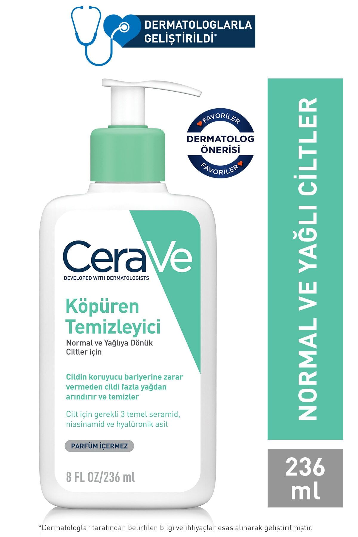 Cerave Köpüren Temizleyici Seramid Içerikli Normal & Yağlı Ciltler Yüz Vücut 236 ml