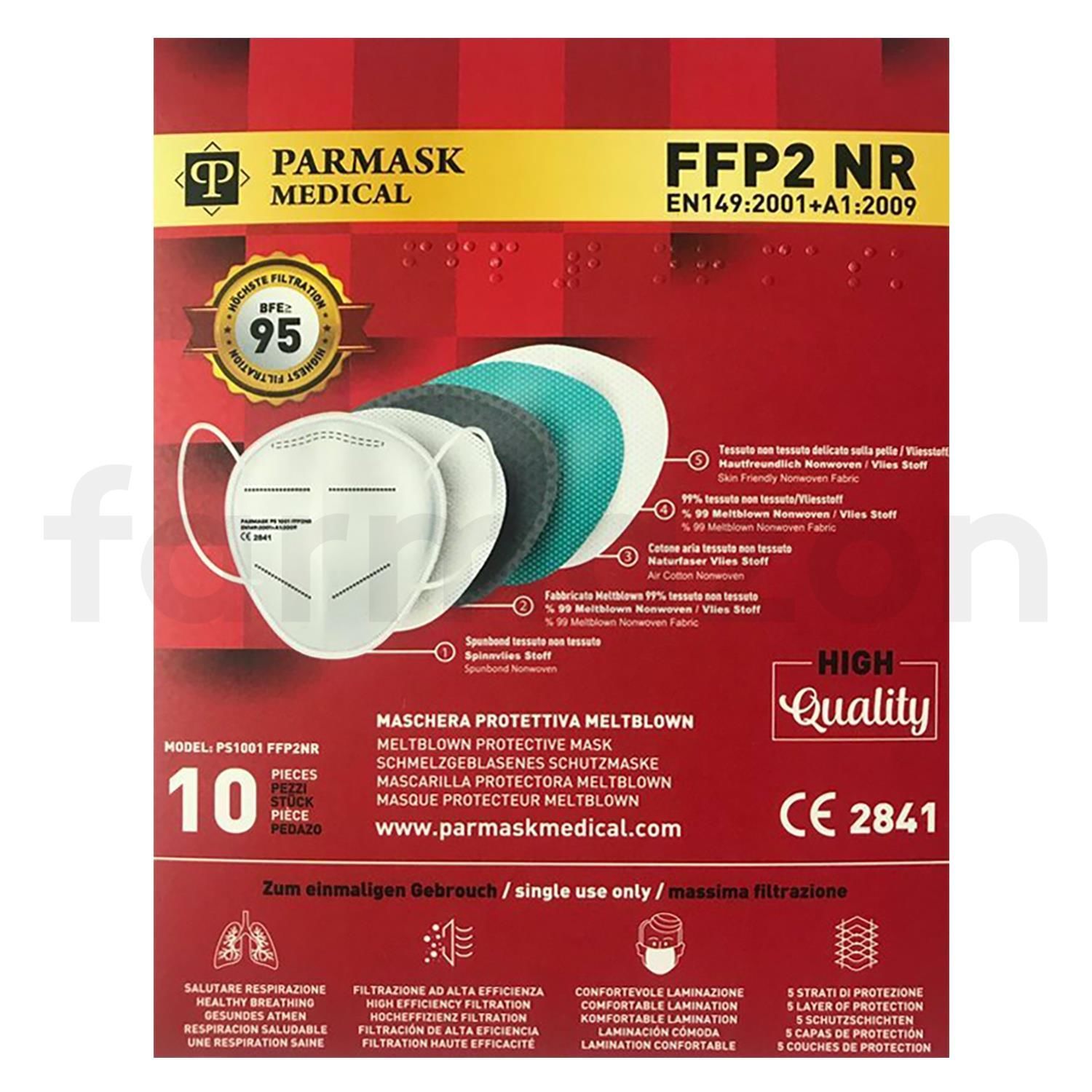 Parmask FFP2 N95 5 Katlı Telli Koruyucu Beyaz Maske 10'lu