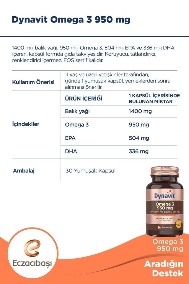 Dynavit Omega 3 950 Mg 30 Soft Kapsül