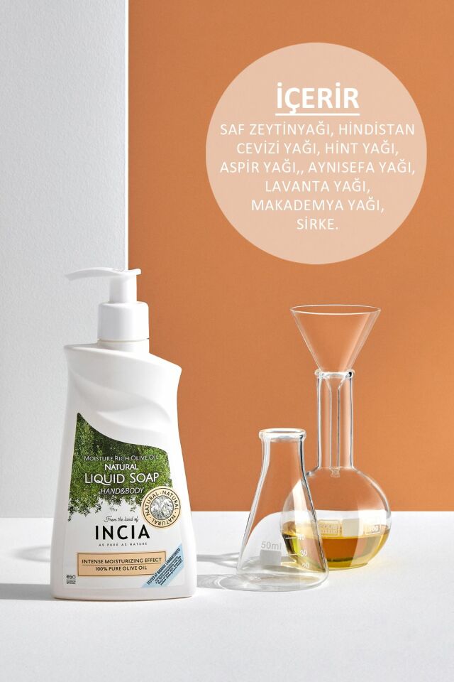 Incia %100 Doğal Sıvı Kastil Sabunu Yoğun Nemlendirici Zeytinyağlı 10 Bitkisel Değerli Yağ Vegan 250 ml