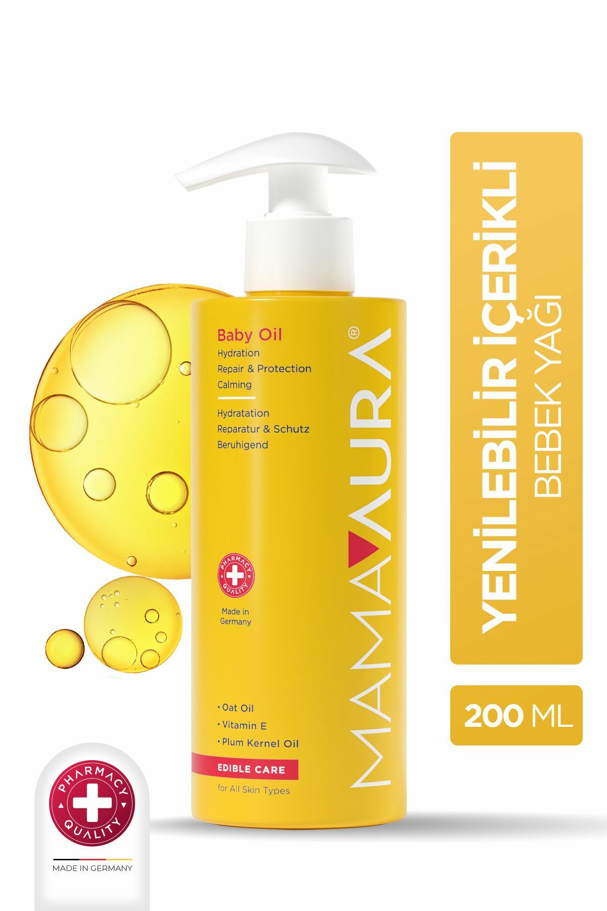 Mamaaura %100 Yenilebilir İçerikli Bebek Bakım Yağı - Baby Oil 200 ml