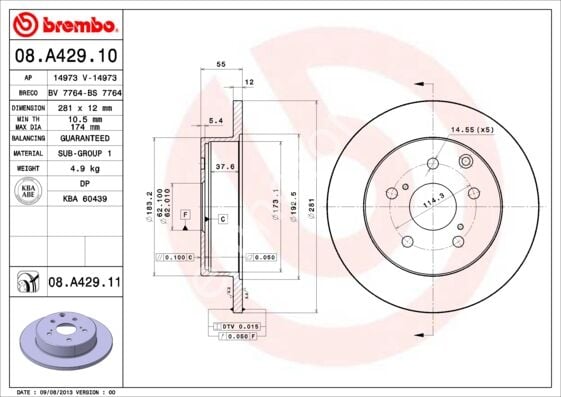 FREN DISK ARKA DUZ 281-5 TOYOTA RAV4 06 11 /RAV4 13