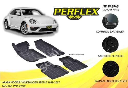 PERFLEX 3D X-MAT HAVUZLU PASPAS ÇEŞİTLERİ SİYAH VOLKSWAGEN BEETLE 1999-2007 3D X-MAT 5 PCS