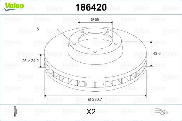 ÖN FREN DİSKİ FIAT SCUDO 96 06 CITROEN JUMPY I 99 06 PEUGEOT EXPERT 96 06 806 94 02 281x43.5x26