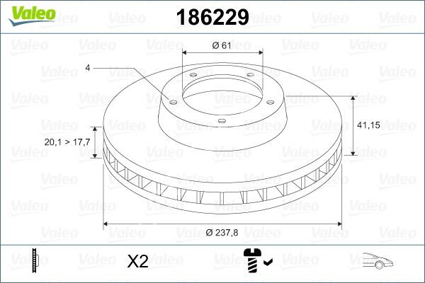 ÖN FREN AYNASI KÜÇÜK RENAULT R9-R11-R19-R21 CLIO I 91 96 CLIO II 98 CLIO SYMBOL 00 09 KANGOO 97 MEGANE I 96 SYMBOL II 08 238x20.1 HAVALI 4 DELİK