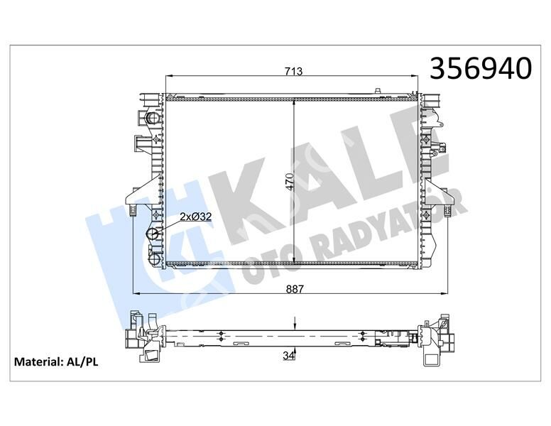 SU RADYATÖRÜ VW TRANSPORTER V-MULTIVAN V 1.9TDI 2.0 03-09 MT AC NAC MEKANİK 713x470x34