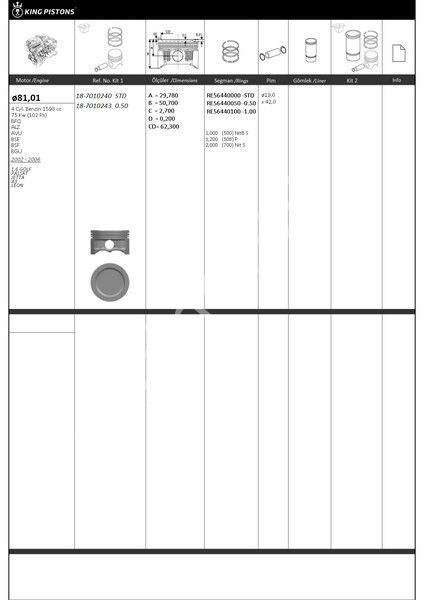 PİSTON KİTİ 1 81.01 0.50 VW-AUDI-SKODA-SEAT 1.6 GOLF PASSAT JETTA A3 LEON BFQ-ALZ-AVU-BSE-BSF-BGU