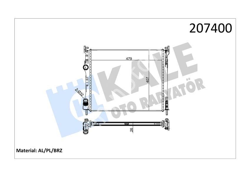 7700436916RADYATÖR CLIO II 1.5DCi AC KLİMASIZ MEK 480x399.5x26 1 SIRA ALB SİSTEM