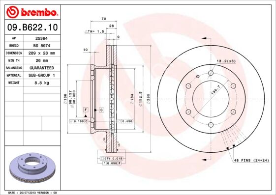 ON FREN DISK AYNASI MAZDA B2500 2.5 D BT50 4 4 05-11 FORD RANGER 05 11 289 6