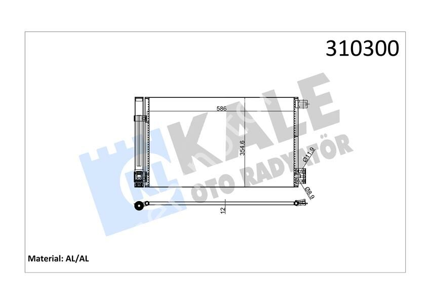 KLİMA KONDENSERİ COMBO D-CORSA D-E ADAM-BIPPER-TEPEE-NEMO 1.2-1.4 HDI 08 FIORINO 1.4-1.3D MJ 07 571x351X12