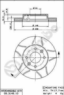 ÖN FREN AYNASI KÜÇÜK RENAULT R9-R11-R19-R21 CLIO I 91 96 CLIO II 98 CLIO SYMBOL 00 09 KANGOO 97 MEGANE I 96 SYMBOL II 08 238x20.1 HAVALI 4 DELİK