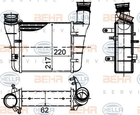 TURBO RADYATÖRÜ INTERCOOLER A4 2.0TDI-TFSI 04-08 -SEAT EXEO 1.8TSI-2.0TFSI-TDI 09 220x217x62