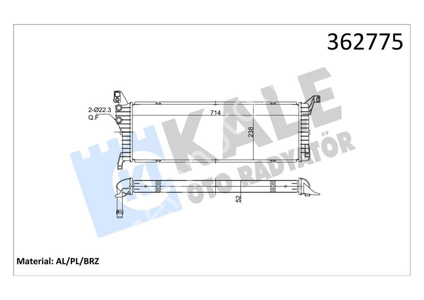 LT RADYATÖR VOLKSWAGEN TRANSPORTER VI-MULTIVAN VI 2.0TDI 15 CXHA-CXFA-CXEB-CXEC BRAZING 52MM LT RADYATÖR