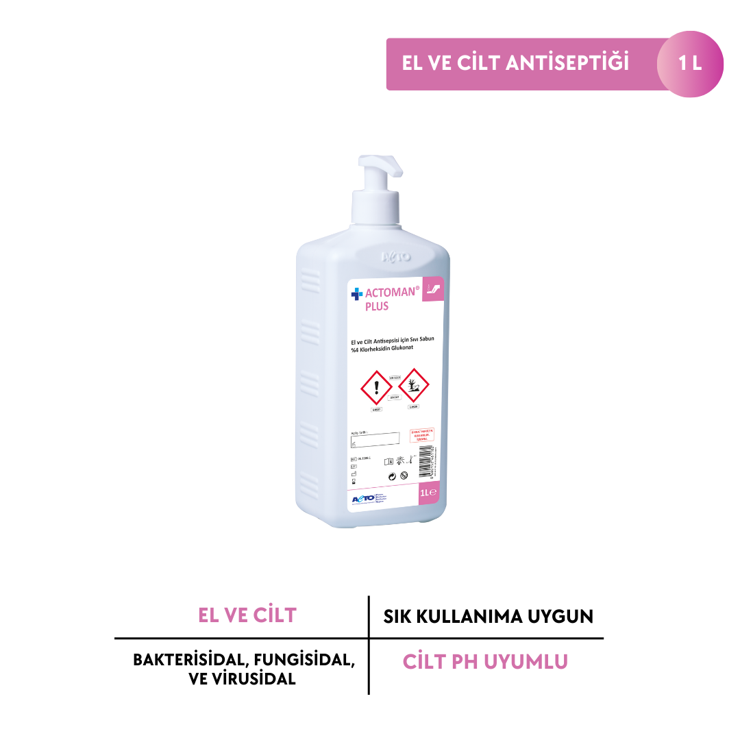 ACTOMAN® PLUS 1L | %4 Klorheksidin | El ve Cilt Antiseptiği için Sıvı Sabun