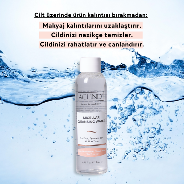 ACLIND® MICELLAR CLEANSING WATER 125 ml ROSA DAMASCENA FLOWER WATER TEA TREE OIL ALL SKIN TYPES