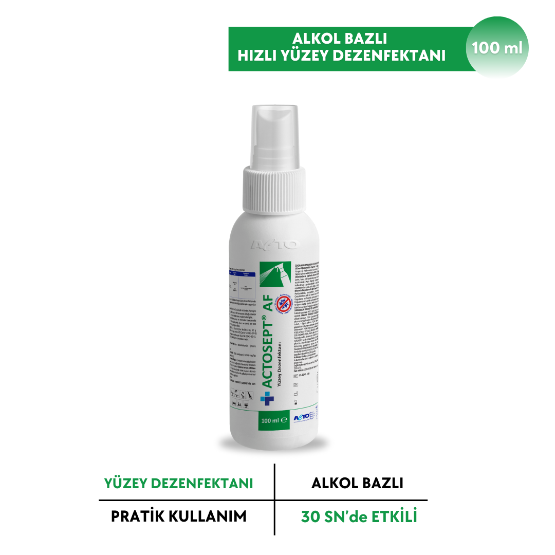 ACTOSEPT® AF 100 ml Alkollü Hızlı Yüzey Dezenfektanı 30 Saniyede Etki