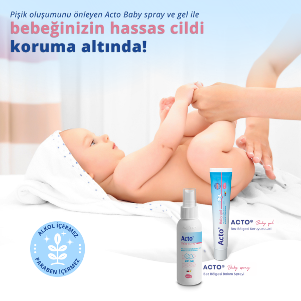 ACTO® BABY GEL 50 ml + Spray 100 ml | Bebek Bez Bölgesi Temizleme Jel ve Spreyi