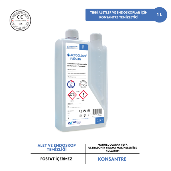 ACTOCLEAN® FLÜSSİG 1 L Tıbbi Aletler ve Endoskoplar için Konsantre Temizleyici