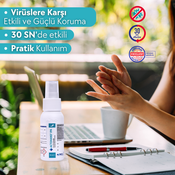 ACTOHAND® IPA 50 ML ﻿(El ve Cilt Antiseptiği - İzopropil Alkol 75 % (v/v) = (70,6 g)