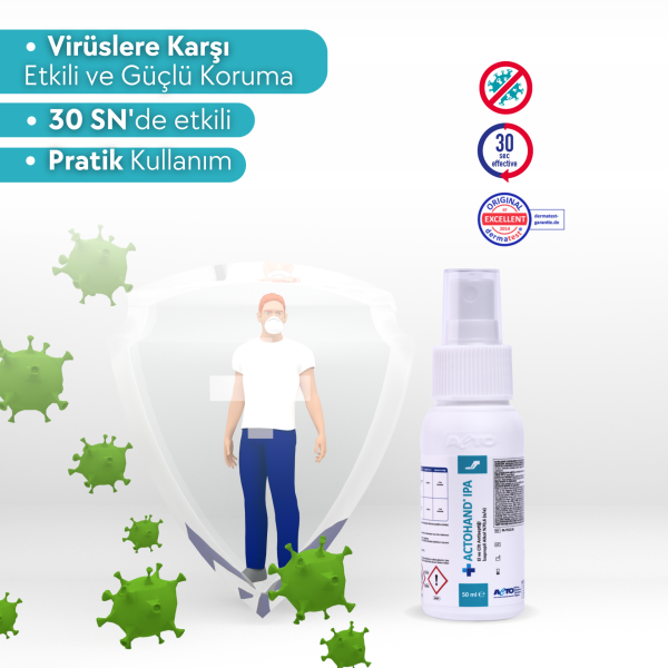 ACTOHAND® IPA 50 ML ﻿(El ve Cilt Antiseptiği - İzopropil Alkol 75 % (v/v) = (70,6 g)