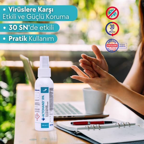 ACTOHAND® IPA 100 ML (﻿El ve Cilt Antiseptiği - İzopropil Alkol 75 % (v/v) = (70,6 g)