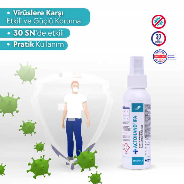 ACTOHAND® IPA 100 ML (﻿El ve Cilt Antiseptiği - İzopropil Alkol 75 % (v/v) = (70,6 g)