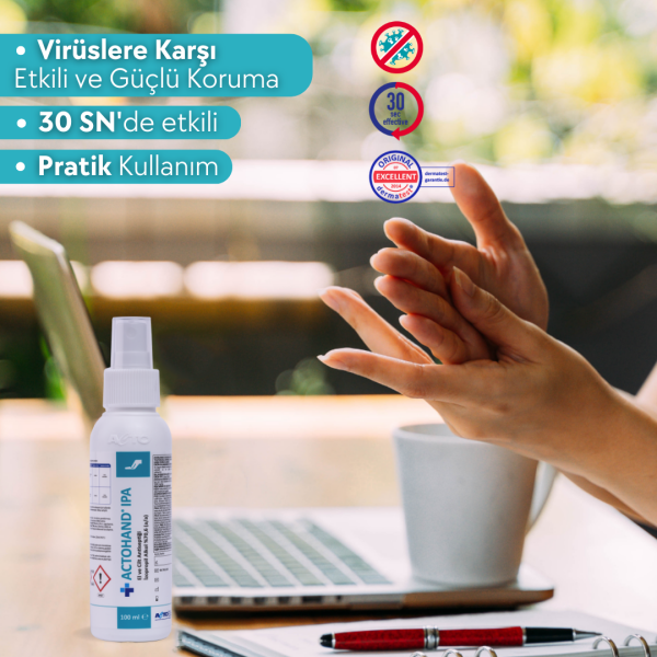 ACTOHAND® IPA 100 ML (﻿El ve Cilt Antiseptiği - İzopropil Alkol 75 % (v/v) = (70,6 g)