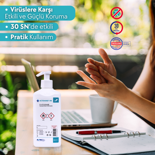 ACTOHAND® IPA 500 ML (﻿El ve Cilt Antiseptiği - İzopropil Alkol 75 % (v/v) = (70,6 g)