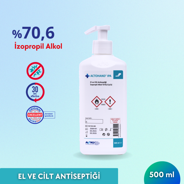 ACTOHAND® IPA 500 ML (﻿El ve Cilt Antiseptiği - İzopropil Alkol 75 % (v/v) = (70,6 g)
