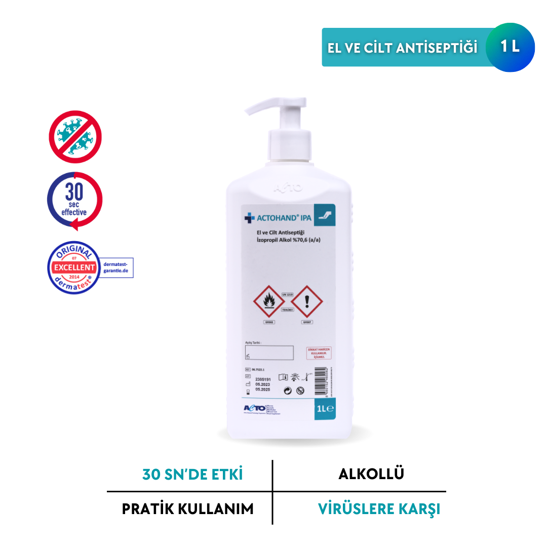 ACTOHAND® IPA 1 L (﻿El ve Cilt Antiseptiği - İzopropil Alkol 75 % (v/v) = (70,6 g)