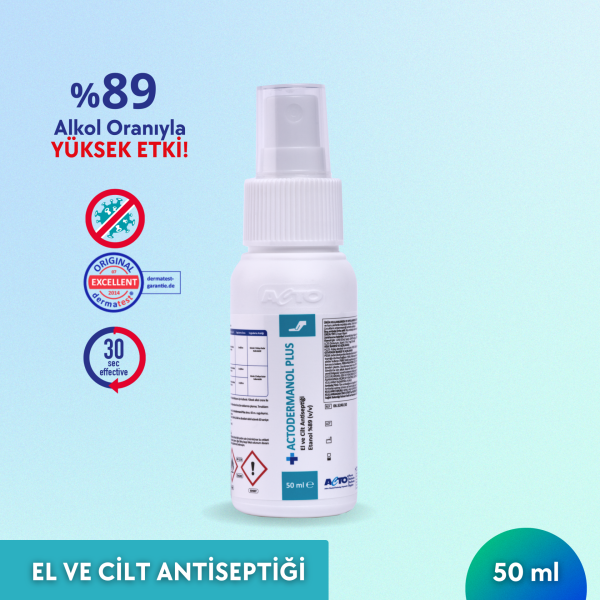 ACTODERMANOL® PLUS 50 ML (El ve Cilt Antiseptiği %89 (v/v) Etanol)