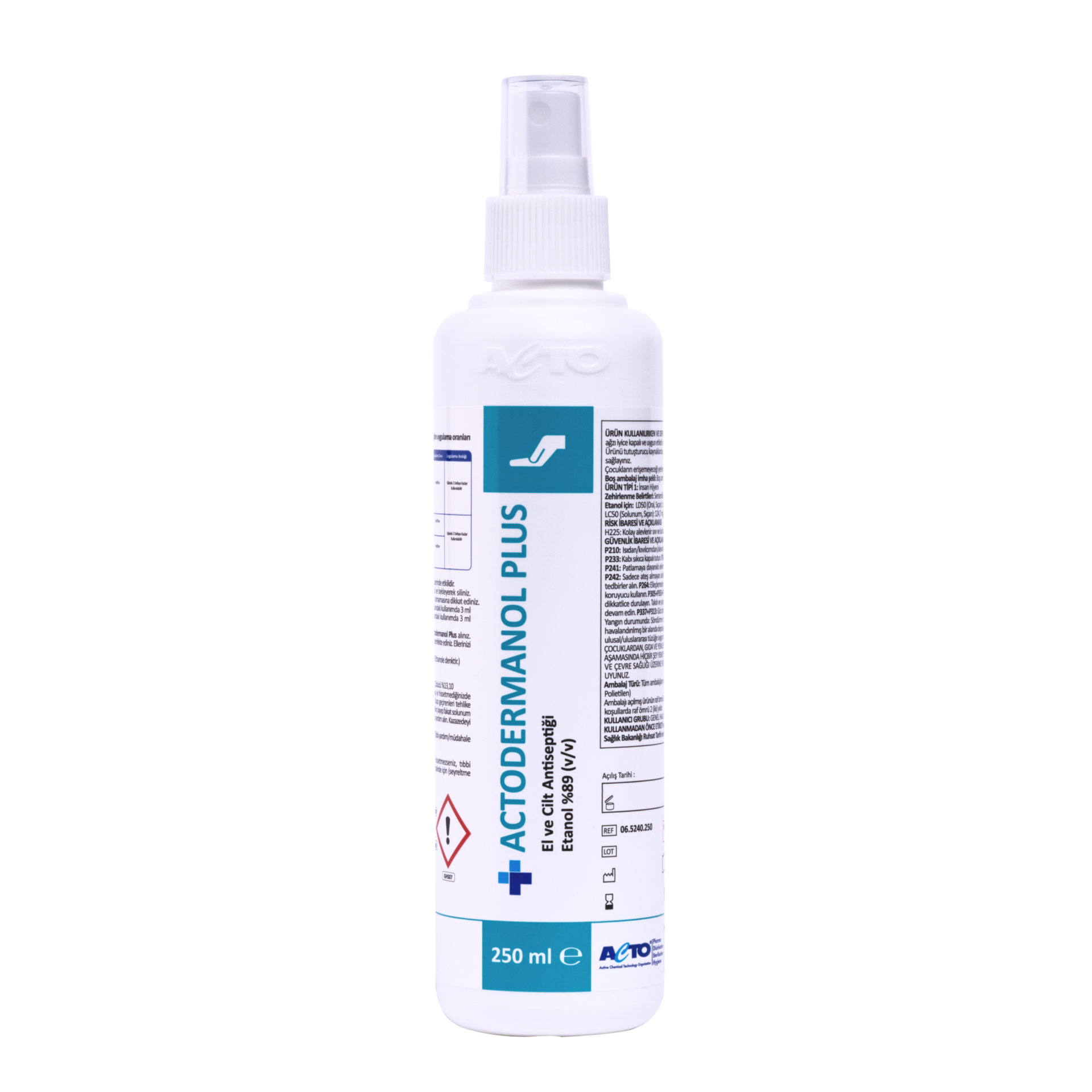 ACTODERMANOL® PLUS 250 ML (El ve Cilt Antiseptiği %89 (v/v) Etanol)