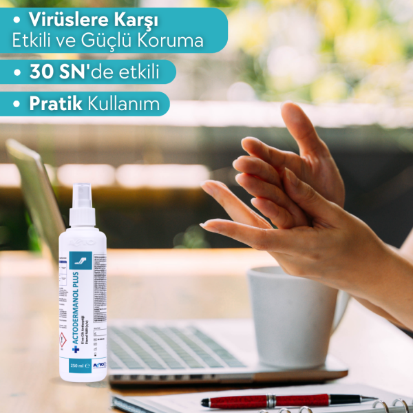 ACTODERMANOL® PLUS 250 ML (El ve Cilt Antiseptiği %89 (v/v) Etanol)