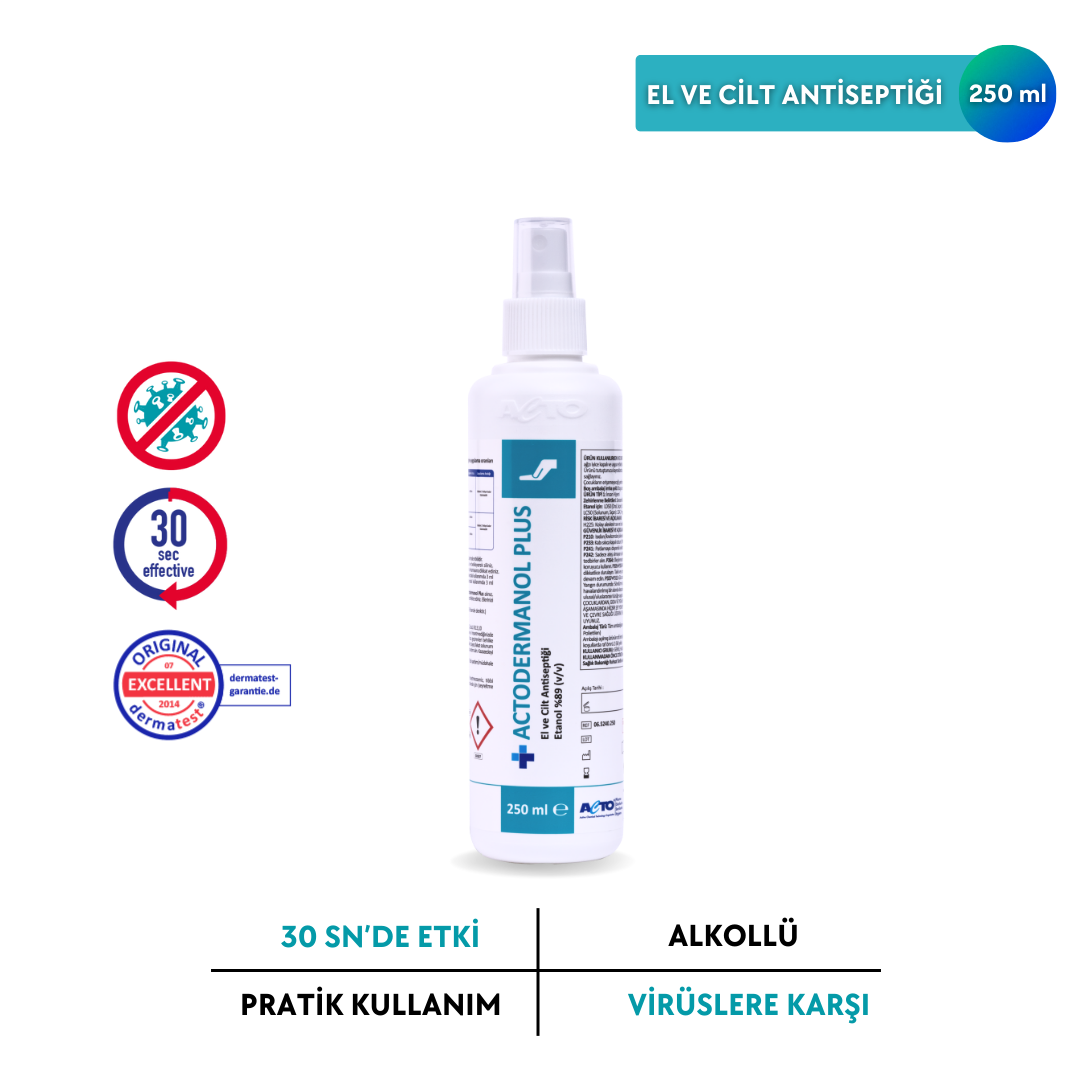ACTODERMANOL® PLUS 250 ML (El ve Cilt Antiseptiği %89 (v/v) Etanol)