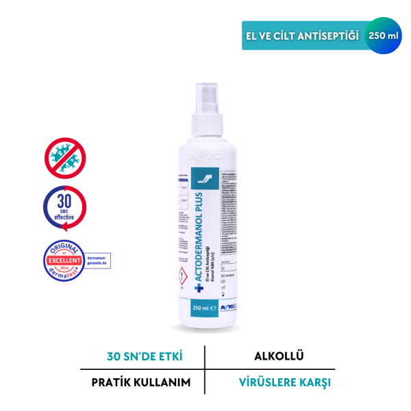 ACTODERMANOL® PLUS 250 ML (El ve Cilt Antiseptiği %89 (v/v) Etanol)
