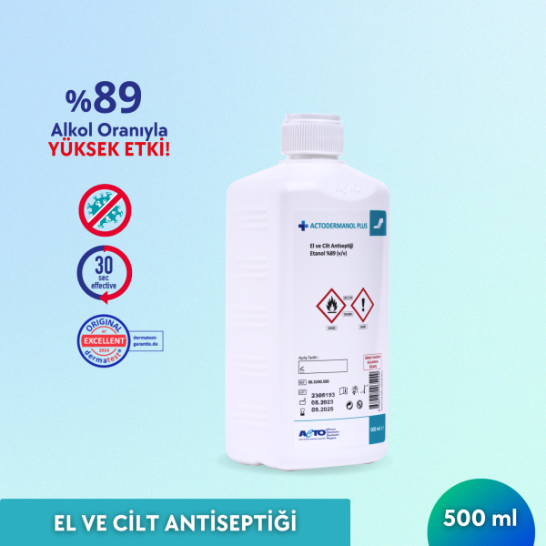 ACTODERMANOL® PLUS 500 ML (El ve Cilt Antiseptiği %89 (v/v) Etanol)