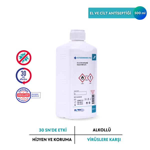 ACTODERMANOL® PLUS 500 ML (El ve Cilt Antiseptiği %89 (v/v) Etanol)