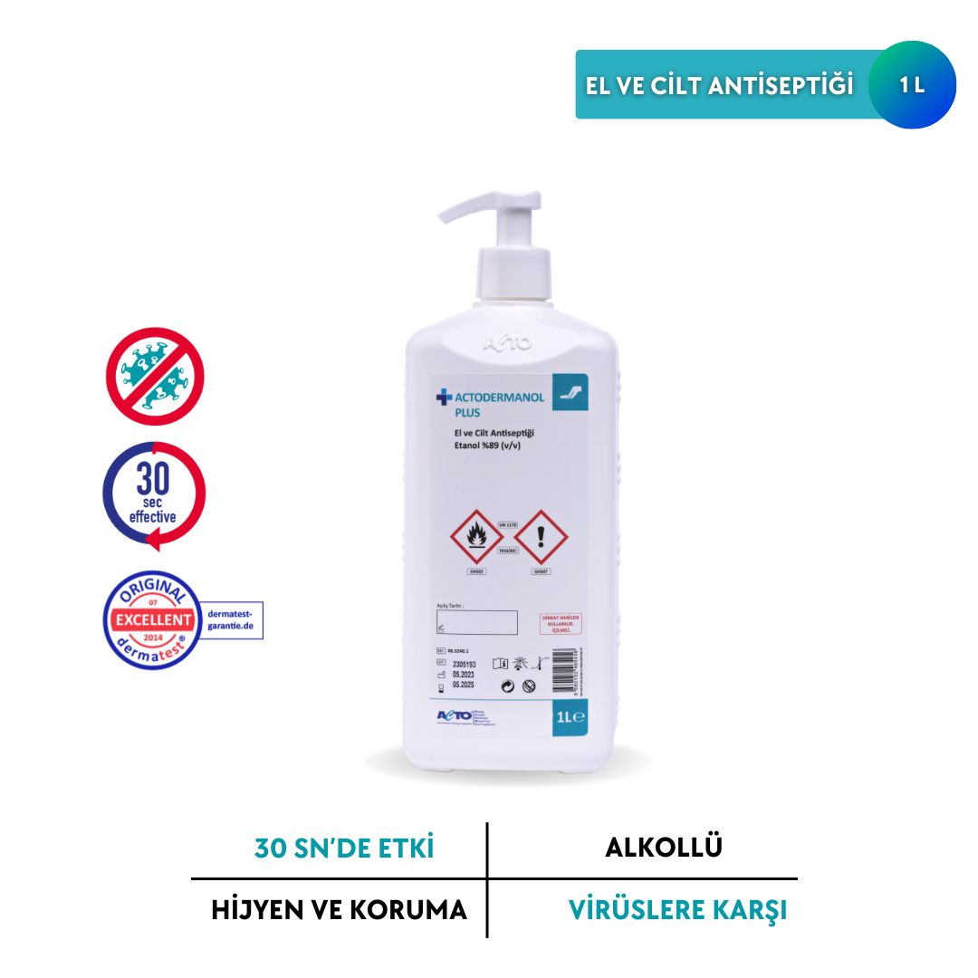 ACTODERMANOL® PLUS 1 L (El ve Cilt Antiseptiği %89 (v/v) Etanol)