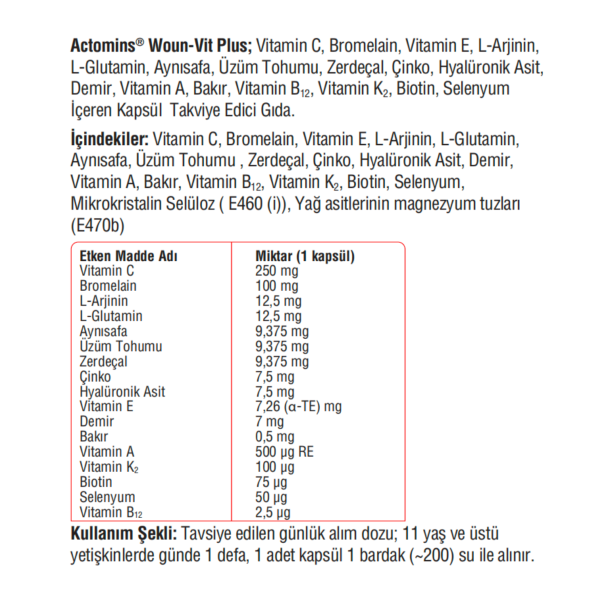 Actomins® Woun-Vit Plus | Beslenme Desteği 60 Kapsül