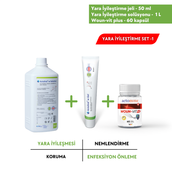 Actolind ® w Solüsyon 1 L + w Gel 50 ml + Woun-Vit Plus | 3'lü Yara İyileştirme Seti