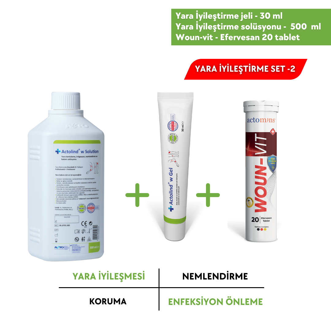 ACTOLIND® 30 ml Yara İyileştirme Jeli + 500 ml Yara İyileştirme Solüsyonu + Actomins Woun-Vit  | 3'lü Set