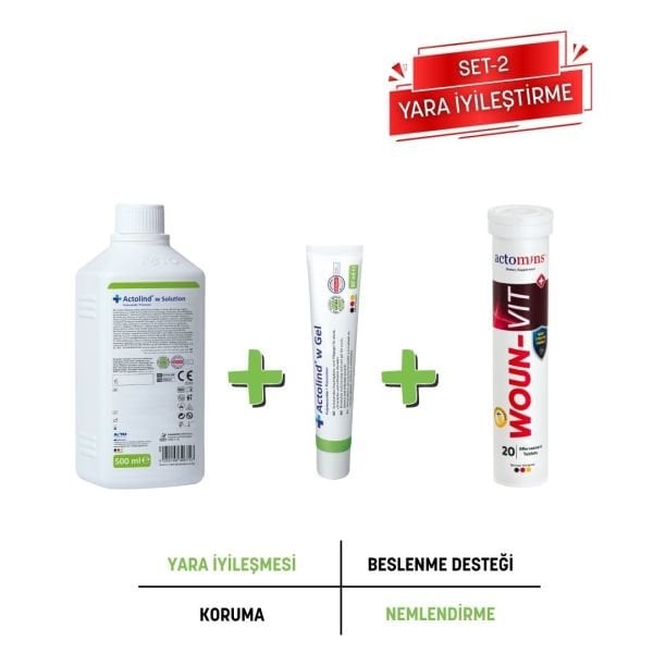 Actolind ® w Solüsyon 500 ml + w Gel 30 ml + Woun-Vit | 3'lü Yara İyileştirme Seti
