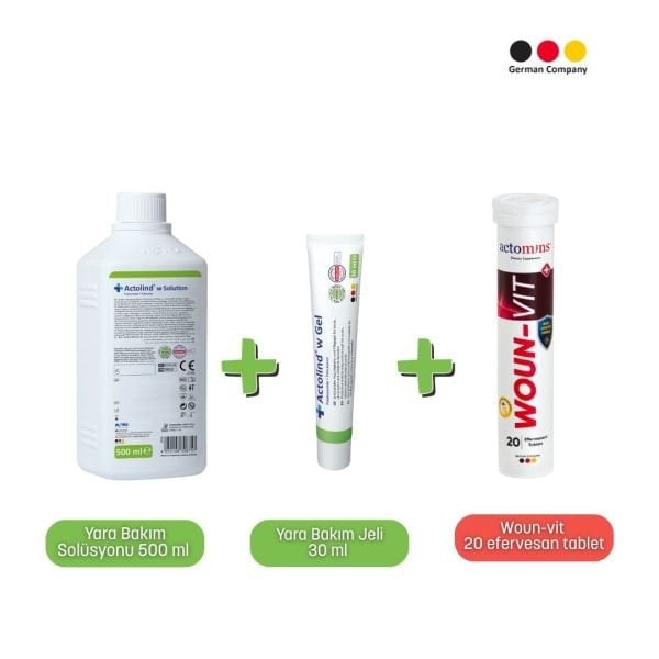 Actolind ® w Solüsyon 500 ml + w Gel 30 ml + Woun-Vit | 3'lü Yara İyileştirme Seti