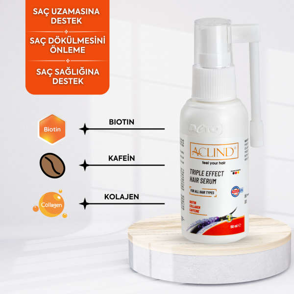 Aclind Tripple Effect Serum / Saç Dökülmesine Karşı Serum• BIOTIN • COLLAGEN • CAFFEINE 50 ml
