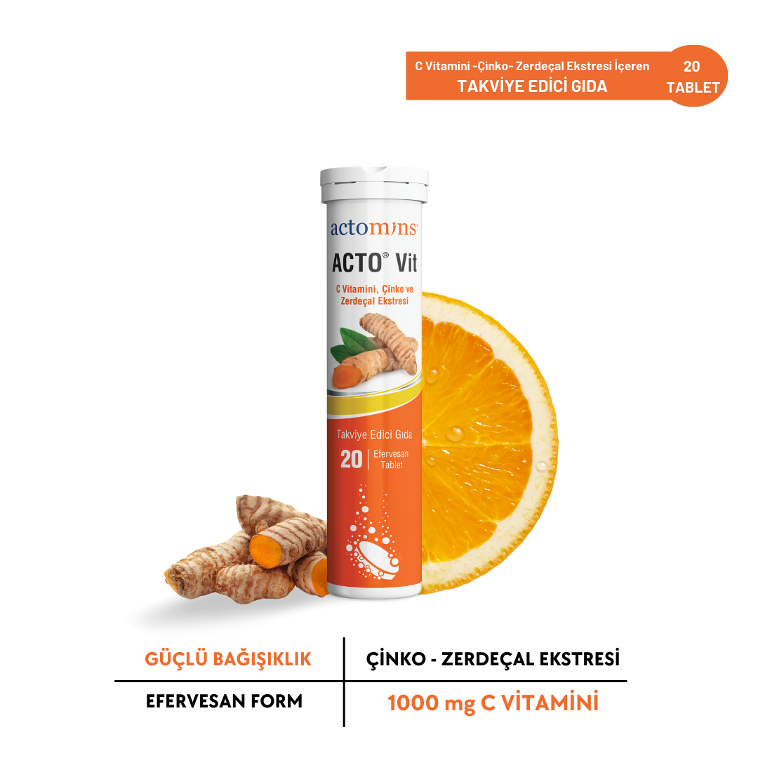 ACTO® VIT | C Vitamini, Çinko ve Zerdeçal Ekstresi 20 Efervesan Tablet