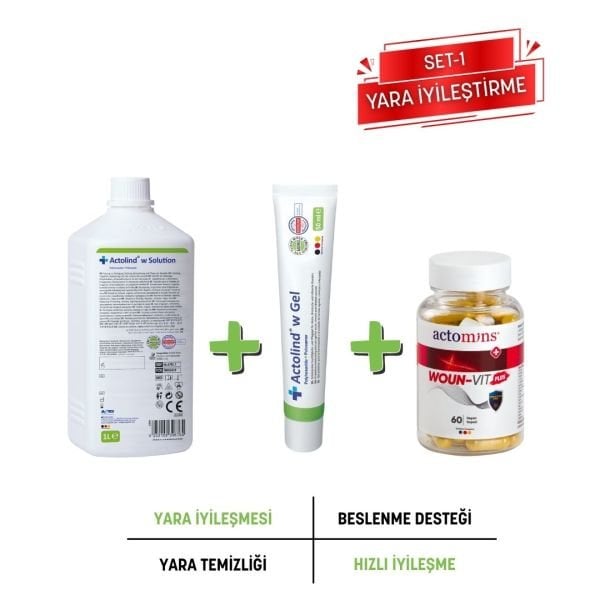 Actolind® W Solüsyon 1 L +W Gel 50 ml + Woun-Vit Plus | 3' lü Yara İyileştirme Seti