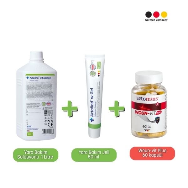 Actolind® W Solüsyon 1 L +W Gel 50 ml + Woun-Vit Plus | 3' lü Yara İyileştirme Seti