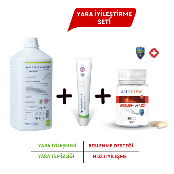 Actolind® W Solüsyon 1 L +W Gel 50 ml + Woun-Vit Plus | 3' lü Yara İyileştirme Seti