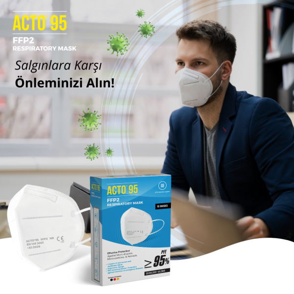 ACTO® 95 FFP2 / N95 Respiratory Mask | 5 Katlı Solunum Maskesi 10 Adet