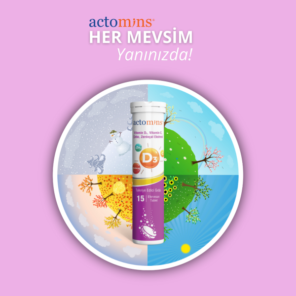 ACTOMINS® Vitamin D3, Vitamin C, Çinko, Zerdeçal Ekstresi 15 Tablet